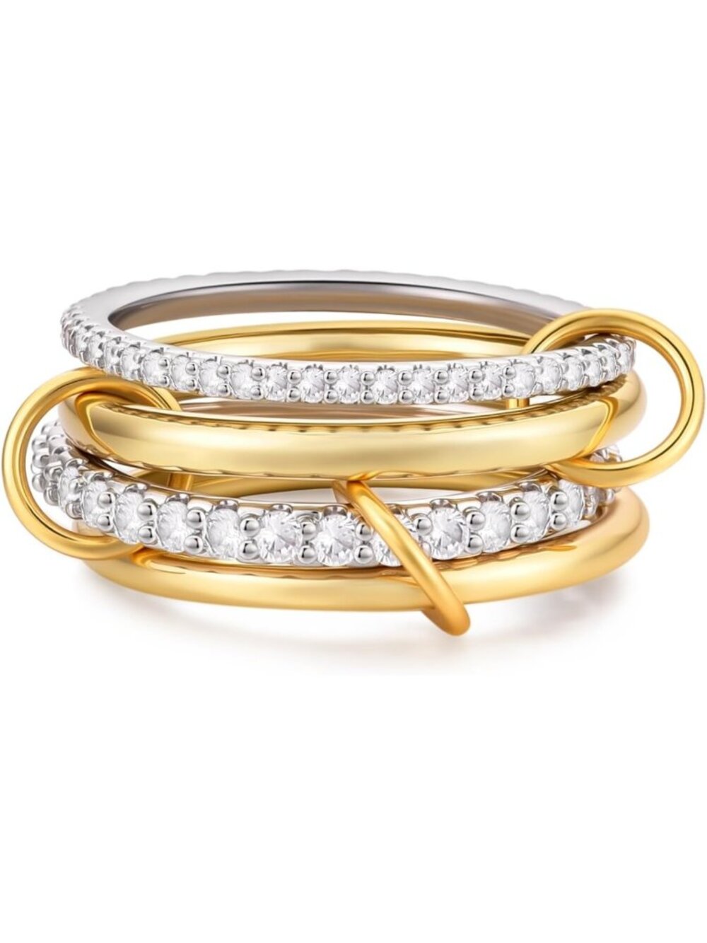 14K Gold Plated Stackable Rings Set for Women, Non-Tarnish Two-Toned Jewelry